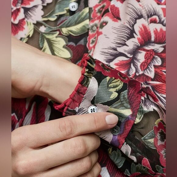 Reiss NWOT Flowy Floral Burnout Button Down Shirt Size Small - Picture 7 of 16